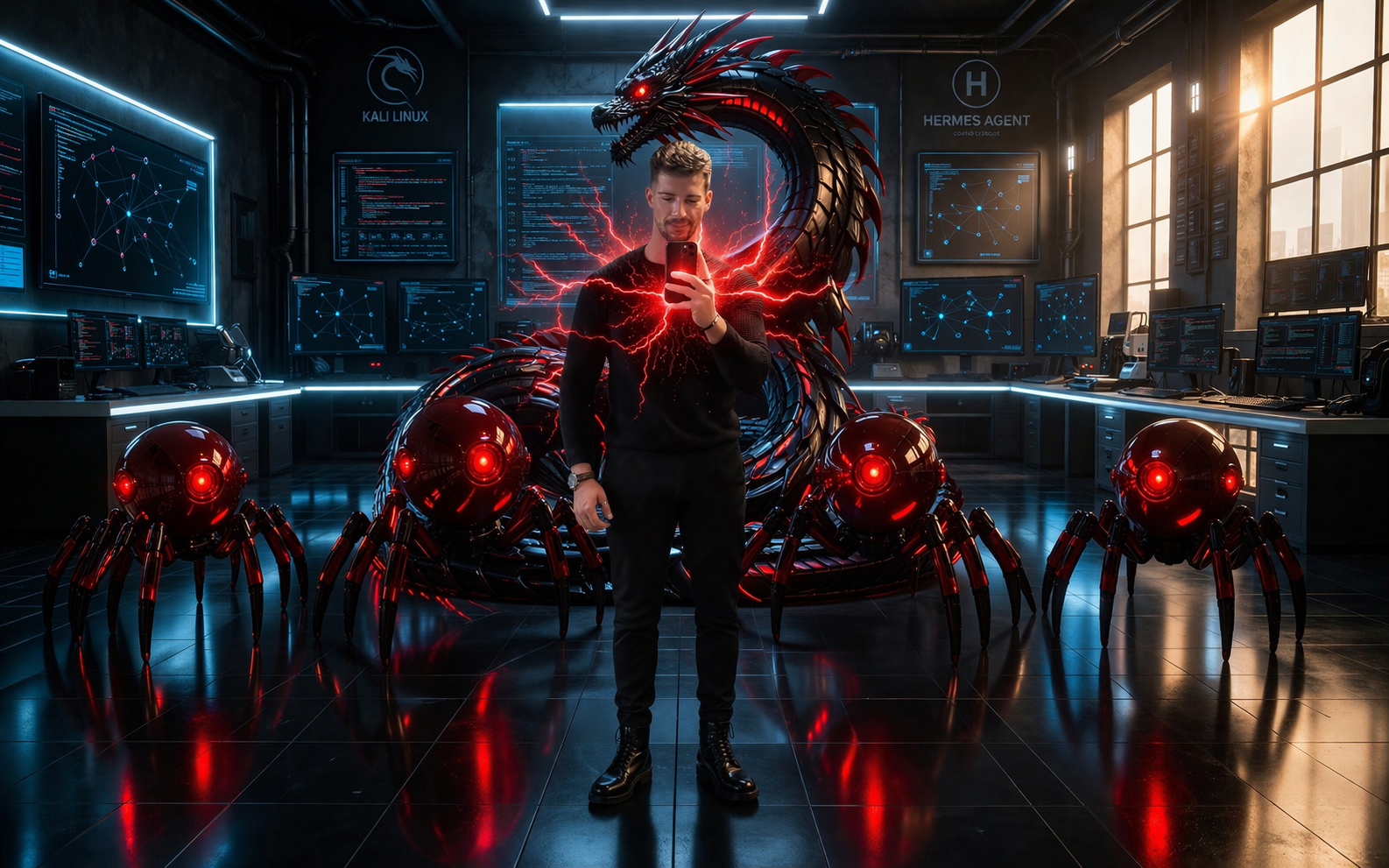AI Agent on a Kali Linux phone concept art